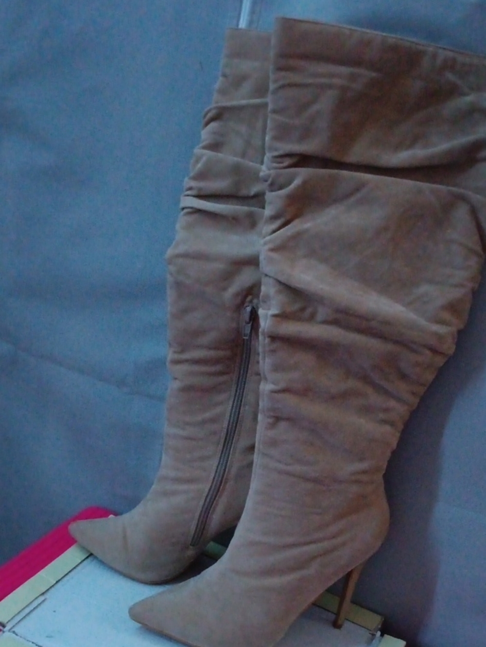 Classic Knee-High Pointed-Toe Stiletto Boots in Taupe